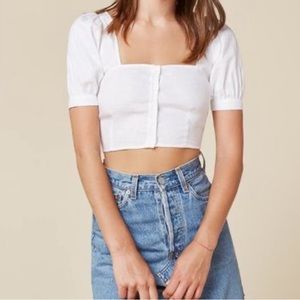 Reformation White linen crop top
